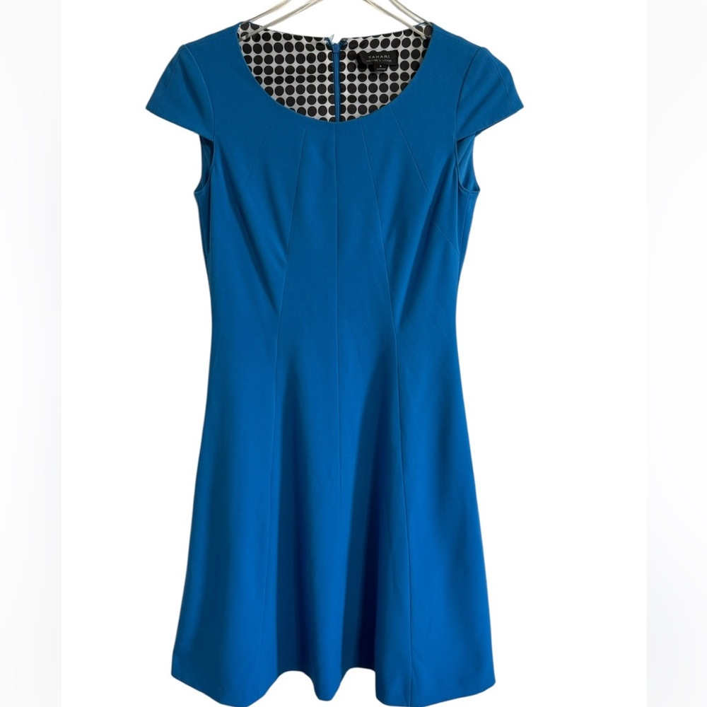 Tahari Arthur S. Levine Blue Cap Sleeve Fit & Flare Dress - Size 2 - Picture 2 of 11